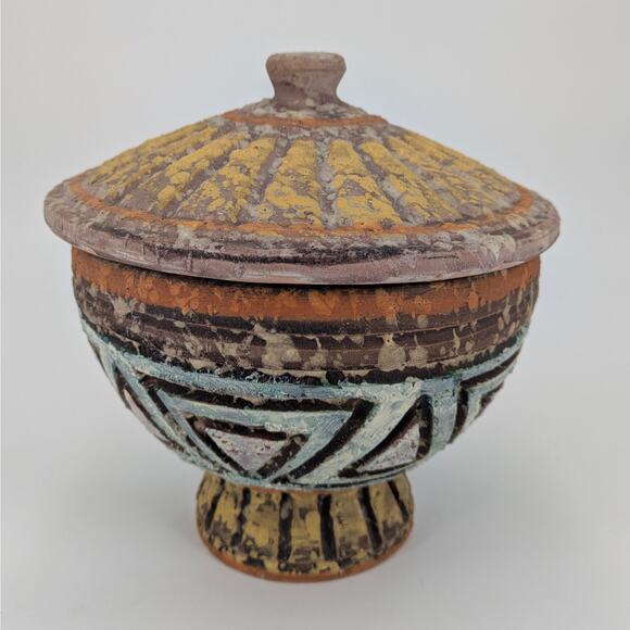 Italian Pedestal Lidded Ceramic Dish Bitossi Pottery Covered Bowl Lava Glaze MCM - Picture 6 of 9